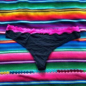 Torrid Curve Black & Hot Pink Lace Thong Underwear